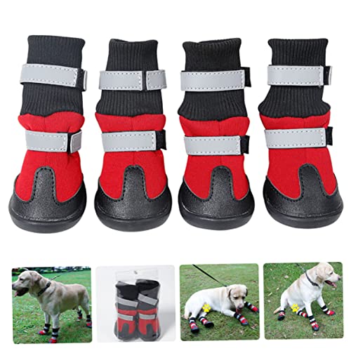 DECHOUS 4 Stück wasserdichte Hundeschuhe für Große Hunde Langlebige Pfotenschutz mit Reflektierendem Streifen rutschfest Bequem für Winter und Outdoor Aktivitäten Teiliges in Rot XL von DECHOUS