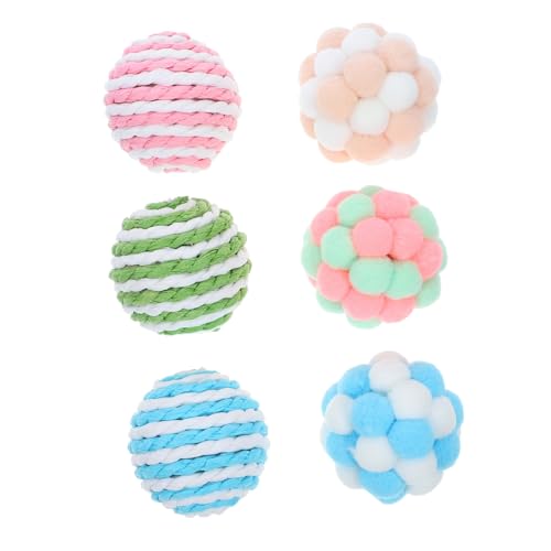 DECHOUS 6 Stück Teiliges Katzenspielzeug mit Plüsch und Sisalbällen Weiche Elastische Bälle zur Indoor Spielbeschäftigung Interaktive Katzenbälle zur Stressreduktion und von DECHOUS