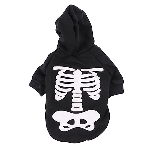 DECHOUS Halloween Haustierkostüm Leuchtendes Skelett Hundekleidung für Kleine Hunde und Katzen Atmungsaktives Bequemes Party Outfit mit Schädelmuster Einfach Anzuziehen Schwarz von DECHOUS