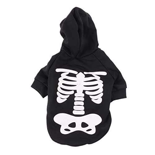 DECHOUS Halloween Hundekostüm Nachtleuchtender Skelett Overall für Kleine und Mittelgroße Hunde Leicht Anzuziehen Langlebige Halloween Kleidung mit Schwarzem Print Bequem für von DECHOUS