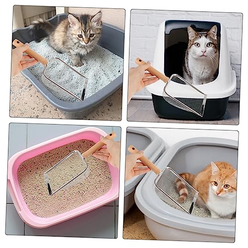 DECHOUS Katzenstreuschaufel mit Holzgriff Langlebige Praktische Katzenschaufel für Kätzchen Sieb zum Einfachen Reinigen von Katzenstreu als für Katzenliebhaber von DECHOUS