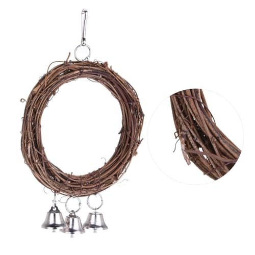 DECHOUS Rattan Vogel Schaukel mit Metallverschluss Stehender Papageienring mit Glocken Kauspielzeug für Wellensittiche Nymphensittiche und Käfigvögel Spielplatz Balance Zufällige Farbe von DECHOUS