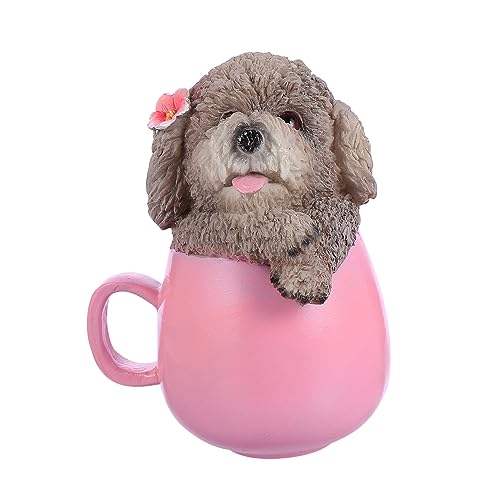 DECHOUS Realistische Hundefigur in Tasse Kunstharz Dekoration für Zuhause Hundespielzeug Tischdeko von DECHOUS