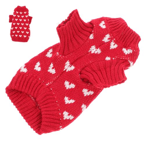 DECHOUS Winterwarmer Hundepullover mit Herzmuster Strick Sweater für Kleine Hunde Outdoor Hundekleidung Dekorativer Leichter Pullover in Rot Xs Bequem und Einfach Anzuziehen von DECHOUS