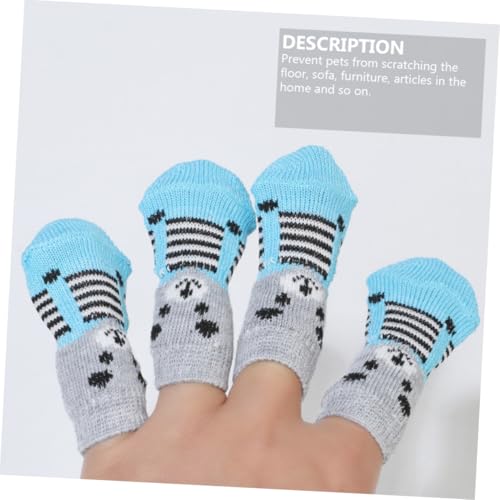DECOMELODY 16 Stück Teiliges Baumwoll Pfoten Socken für Katzen und Hunde rutschfest mit Rutsch Sohlen Warme Haustiersocken in Blau und Schutz für Innenbereich von DECOMELODY