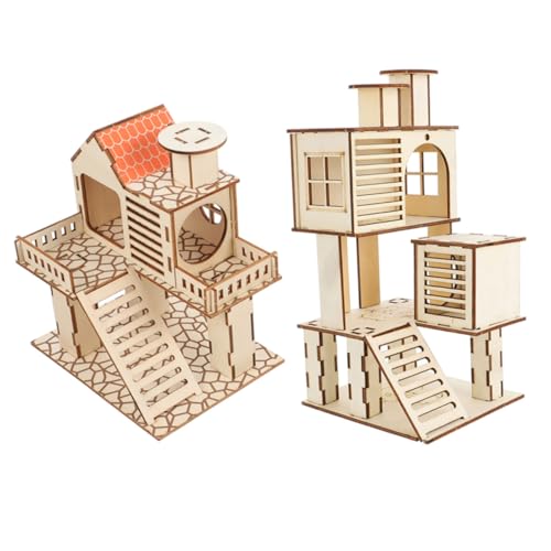 DECOMELODY 2 STÜCK Hamster Holzhaus Langlebig bei Nagen und Kratzen Kletterleiter und Plattform Dekoratives Gemütliches Nest für Zwerghamster und Kleine Haustiere Robust und Spaßig von DECOMELODY