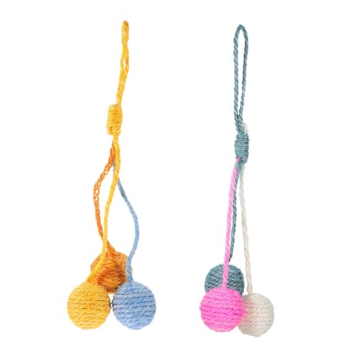 DECOMELODY 2 Stück Hängendes Katzenspielzeug Sisal Kratzbälle für Katzen Kleinen Wohnungen Interaktives Geistigen Stimulation Bunten Farben Blau Gelb Orange Grün Weiß Rosa von DECOMELODY