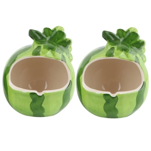 DECOMELODY 2 Stück Keramik Hamsterhaus Wassermelonen Form Sommerkühlung Kleintier Versteck Käfig Zubehör Langlebig Hitze Kühlend für Zwerghamster und Kleine Haustiere Grün von DECOMELODY