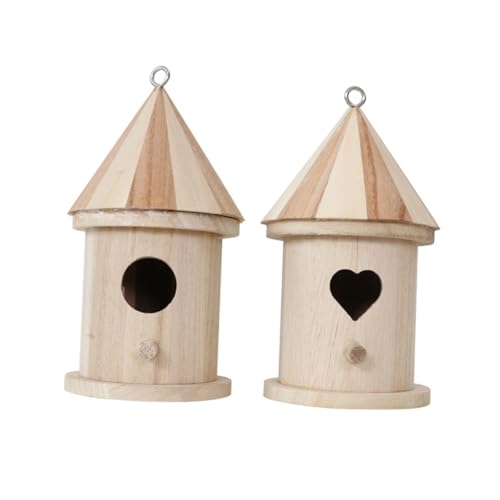 DECOMELODY 2 Stück Kreatives Teiliges Holz Vogelnest mit Herz und Rundtür DIY Bemalbar Natürliche Vogelhäuser für Garten und Innenbereich Attraktives Nest als Dekoratives Vogelhäuschen von DECOMELODY