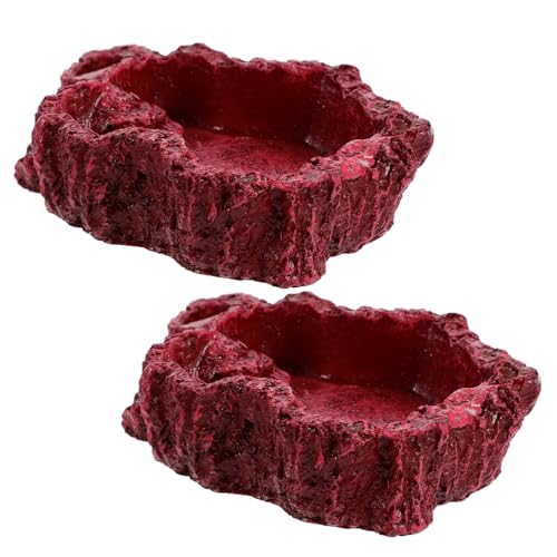 DECOMELODY 2 Stück Reptilien Futterschale aus Robustem Harz rutschfeste Wasserschale für Schildkröten und Echsen Natürliche Farbe Kippsichere Futter Trinkschale für Terrarien und Amphibien von DECOMELODY