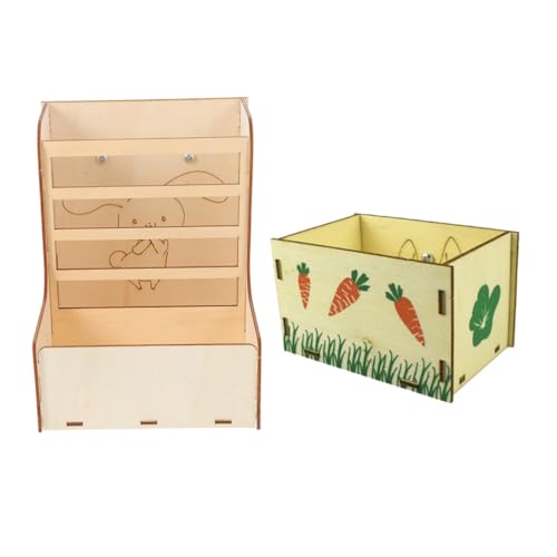 DECOMELODY 2 Stück Teiliges Kleintier Futtertrog aus Holz Langlebiger Kaninchen Heuraufe und Futterhalter Stabiler Futterspender für Kaninchen Meerschweinchen Chinchillas Einfach zu von DECOMELODY