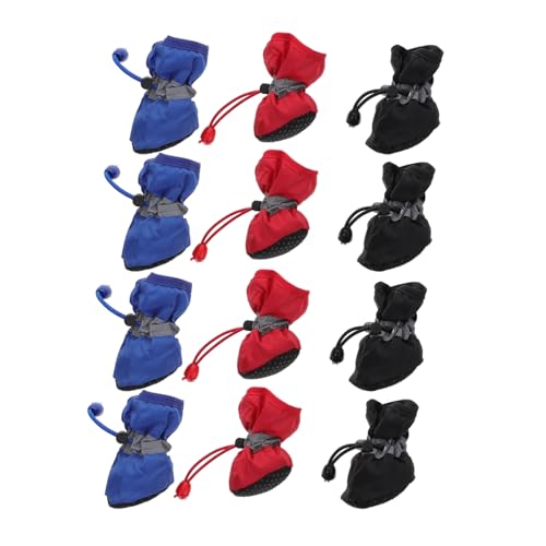 DECOMELODY 3 Sätze Hunderegenstiefel aus Nylon und Baumwolle Warm rutschfest Pfotenfreundlich in Rot Schwarz und Blau für Kleine und Mittlere Hunde bei Regenwetter von DECOMELODY