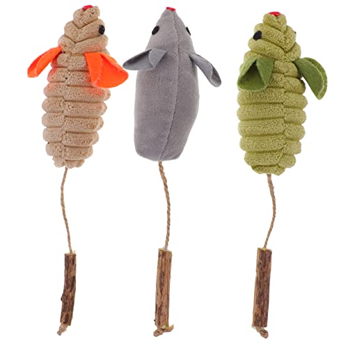 DECOMELODY 3 Stück Teiliges Katzenspielzeug mit Katzenminze Große Interaktive Mausform Kauspielzeuge Grün und Beige Fördert für Kätzchen und Katzen zur Beschäftigung und Zahnpflege von DECOMELODY