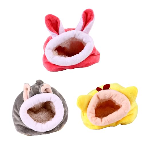 DECOMELODY 3 Stück Teiliges Warmes Kleintierbett aus Plüsch für Hamster Meerschweinchen Kuschelhöhle mit Fleece und Bequem für Winter Kleine Haustiere Schlaf und Versteckplatz von DECOMELODY