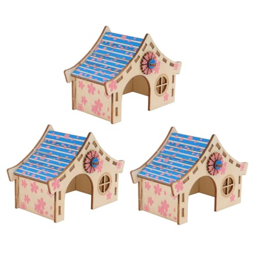 DECOMELODY Hamster Villa Spielzeug 3 Stück Naturholz Hütte für Kleine Haustiere für Hamster Mäuse und Kleintiere Sicheres und Versteck Fördert Bewegung und Spiel von DECOMELODY
