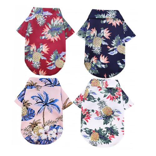 DECOMELODY 4 Stück Teiliges Hawaii Hundeshirt mit Ananasmuster Atmungsaktives Sommer Pet Garment aus Polyester Kurzärmelig Bequem Leicht Auszuziehen für Camping Strand und Fotosessions von DECOMELODY