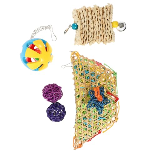 DECOMELODY 5 Stück Hängendes Spielzeugset für Hühner und Papageien Teiliges Futterspender und Kauspielzeug aus Natürlichem Material für Vogelkäfiggestaltung Beschäftigung Zufällige Farbe von DECOMELODY