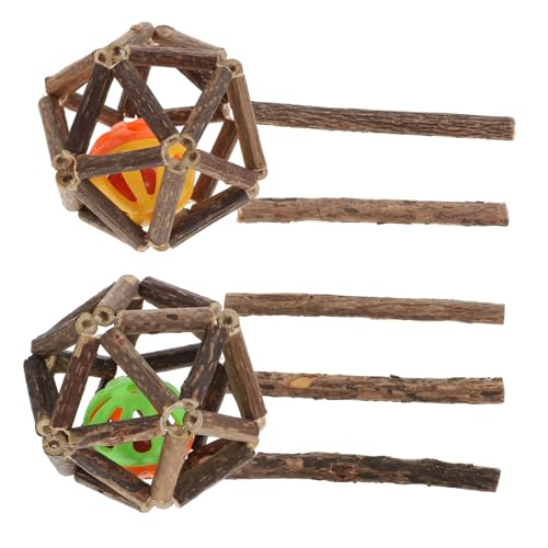 DECOMELODY 7 Stück Teiliges Katzenkaukauspielzeug aus Langlebigen Molar Sticks und Glockenbällen Natürliches Holz Zahnreinigend Robust Interaktiv für Kätzchen und Ausgewachsene Katzen zur von DECOMELODY