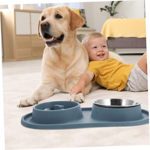 DECOMELODY Antischlingnapf für Kleine Hunde und Katzen Langsames Fressen um Erstickungsgefahr zu Vermeiden Doppelter Futternapf aus Blauem Umweltfreundlich und Langlebig Fress und von DECOMELODY