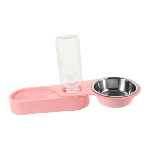 DECOMELODY Doppelter Edelstahl Katzenfutternapf mit Automatischem Wasserspender rutschfest Leicht zu Reinigen Platzsparend Klappbar Geeignet für Katzen und Kleine Haustiere Rosa Design von DECOMELODY