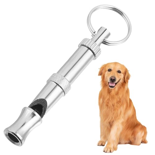 DECOMELODY Einstellbare Hundepfeife aus Vernickeltem Messing Tragbar mit Schlüsselring Geräuscharmes Training für Mittlere und Kleine Hunde Silber Zweifrequentes Signal für Mensch und Hund von DECOMELODY