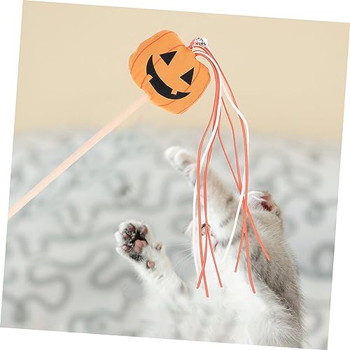 DECOMELODY Halloween Katzen Pumpkin Teaser Stick aus Flexiblem Sicherem Material Interaktives Katzenspielzeug für Indoor Katzen Tragbarer Katzenangel für Spiel und Bewegung von DECOMELODY