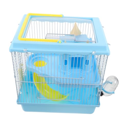 DECOMELODY Hamsterhaus Mehrstöckiger Reisekäfig mit Wasserflasche Futternapf Rutschbahn Laufrad für Zwerghamster Mäuse Tragbarer Transportkäfig für Kleine Nagetiere von DECOMELODY