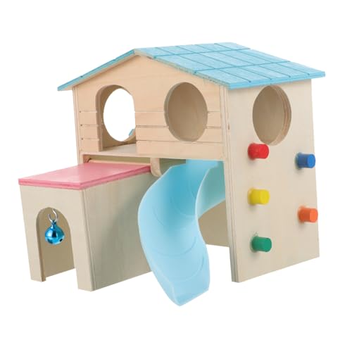 DECOMELODY Hamsterversteck mit Rutsche aus Holz Buntes Haustierhaus für Hamster Kleintiere Kletterzubehör Spielzeug für Hamsterhabitat Haustierbedarf von DECOMELODY