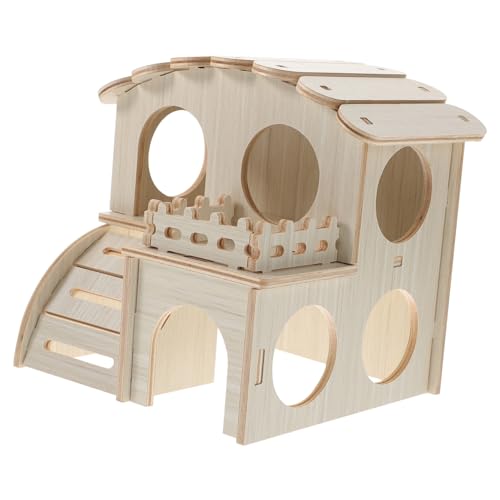 DECOMELODY Holzhaus für Hamster Langlebiges Beißfestes Kleintiernest aus Hochwertigem Holz Praktisches Haustierhaus für Innenbereich Gemütliches Sicheres Schlafhaus für Kleine Nagetiere von DECOMELODY
