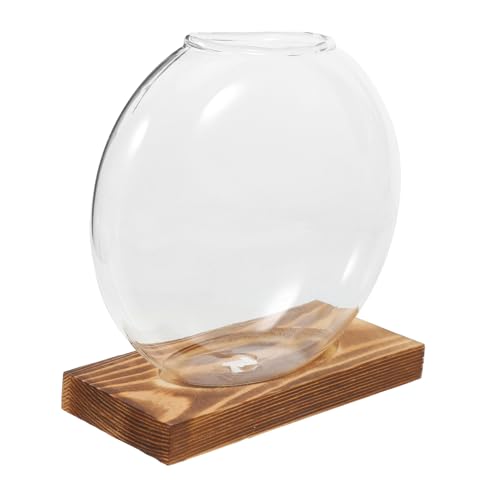 DECOMELODY Hydroponische Pflanzerschale Propagationsstation Innenpflanzen Terrarium Transparente Blütenanordnung Glassplanter Mit Holzbasis von DECOMELODY