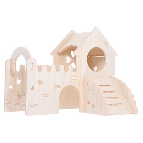 DECOMELODY Kleine Tiere Hamster Versteck Käfigzubehör Hamsterhaus Und Lebensraum Holz Aus Versteckhütte Mit Kletterleiter Und Rutschen Für Mäuse Ratten Kleine Tiere von DECOMELODY