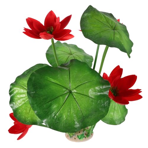 DECOMELODY Künstliche Aquariumpflanzen Lotusblumen Dekoration Plastikpflanzen für Fischbecken Sichere Aquarium Deko mit Natürlicher Pflegeleicht Rot von DECOMELODY