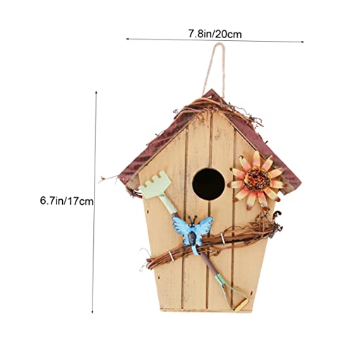 DECOMELODY Ländliches Hängendes Vogelhaus aus Holz Dekoratives Gartenornament mit Schrägdach Wetterbeständig Leicht Handgefertigt für Heim Büro und Hochzeitsdeko von DECOMELODY