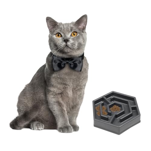 DECOMELODY Langsam Fressender Katzennapf mit Blütenform aus Robustem Resin rutschfest und Strapazierfähig für Kleine Hunde und Katzen Schützt vor Verletzungen Beim Fressen Graue Futterschale von DECOMELODY