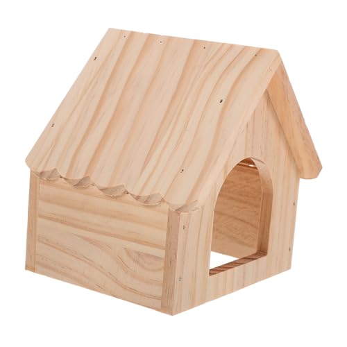 DECOMELODY Meerschweinchen Versteckhaus aus Natürlichem Holz Bissfestes Hamsterhaus mit Futterplattform Kleines Kleintierversteck Stilvolle und Sichere Holzhütte für Hamster und Zwerghamster von DECOMELODY