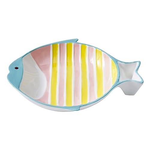 DECOMELODY Multifunktions Haustierschüssel aus Keramik Ergonomisch Gestaltet für Katzen und Stabile Wasserschale Fischform Gestreift für Futter und Wasser von DECOMELODY