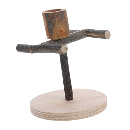DECOMELODY Papageien Trainingsrahmen Ruhegestell Ring Mülleimer Futternapf Federkorb Dekoration Vogelkäfiggestell Mini Quasten Taubenfutterspender Wellensittich Kaffeebraun Holz von DECOMELODY