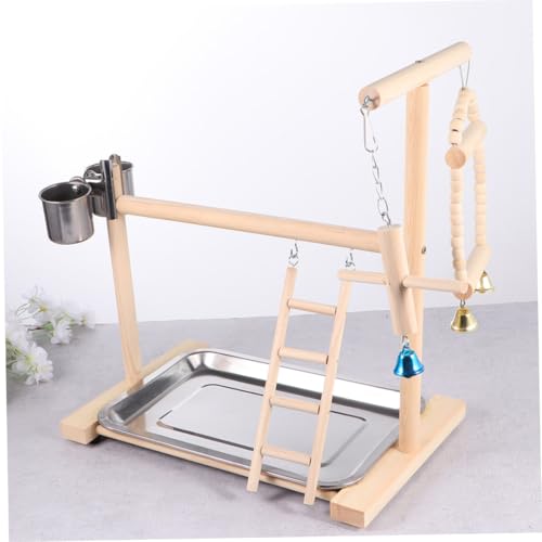 DECOMELODY Parrot Stand Toy aus Natürlichem Holz mit Schaukel Sicherer Vogelspielplatz für Wellensittiche Papageien und Kleine Vögel Fördert Bewegung Balance und Spielerische Zufällige Farbe von DECOMELODY