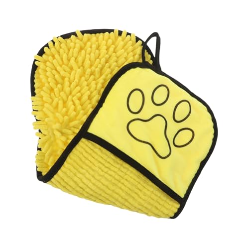 DECOMELODY Schnelltrocknendes Haustier Handtuch Chenille Mikrofaser Saugfähiges Trockenhandtuch mit Handtaschen für Kleine Mittlere und Große Hunde und Katzen Gelb Kompakt und Hautfreundlich von DECOMELODY