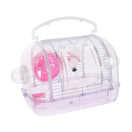 DECOMELODY Transparenter Hamsterkäfig mit Tragegriff Pflegeleichter Nagerkäfig für Zwerghamster und Kleine Haustiere für Ausflüge Camping und Beobachtung Helles Rosa Vielseitig Einsetzbar von DECOMELODY