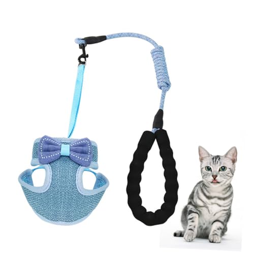 DECOMELODY Verstellbares Katzen Geschirr mit Schleifen Design Atmungsaktives Brustgeschirr für Katzen Leichtes Langlebiges Pet Vest Harness in Blau Komfortabel und Modisch von DECOMELODY