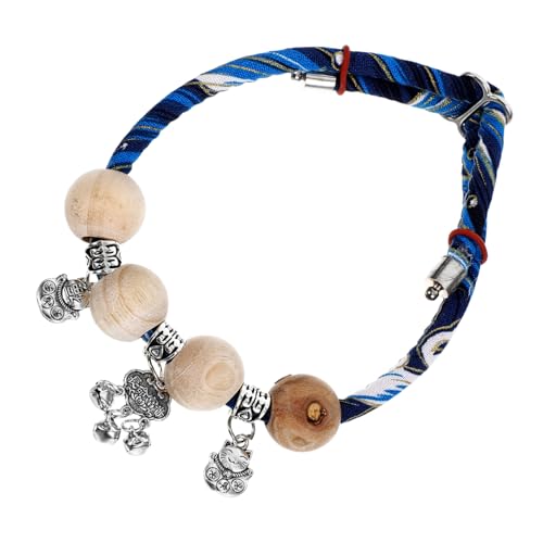 DECOMELODY Verstellbares Katzenhalsband aus Holz mit Glocke Sicherer Breakaway Sicherheitsverschluss Angenehmes Baumwollmaterial Komfortabel für Kätzchen und Katzen Täglicher Gebrauch Blaues von DECOMELODY