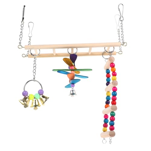 DECOMELODY Vogel Schaukel Holzspielzeug für Papageien und Sittiche Stabiles Naturholz Langlebige Vogel Sitzstange für Käfig Erhöht Aktivität und Beschäftigung für Kleine bis Zufällige Farbe von DECOMELODY