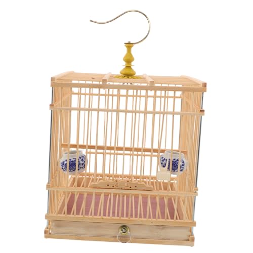 DECOMELODY Vogelkäfig aus Papageien -Reisekäfig rechteckiger Vogelkäfig Käfig für Nymphensittiche Vogelhaus mit Balkon Wellensittich dekorativer Metall Beige von DECOMELODY