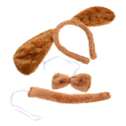 DECORNIJIA Plüsch Hundekostüm Braunes Tier Haarreif für Party und Bühne Weiches Langlebiges Hunde Stirnband mit Niedlicher Fliege Komfortables Cosplay Zubehör für Familie und Bekannte von DECORNIJIA