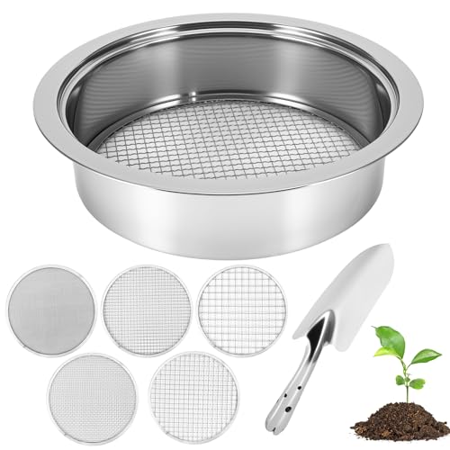 DEECOZY Gartensieb aus Edelstahl, Bodensieb für die Gartenarbeit mit 5 Austauschbaren Feinsieben Ø 1,3,6,9,12 mm, 1 Handspaten, Kompostsieb für Erde, Steine, Kompost, Unkraut, Sand, Schotter, Saatgut DEECOZY Gartensieb aus Edelstahl, Bodensieb für die Gartenarbeit mit 5 Austauschbaren Feinsieben Ø 1,3,6,9,12 mm, 1 Handspaten, Kompostsieb für Erde, Steine, Kompost, Unkraut, Sand, Schotter, Saatgut von DEECOZY