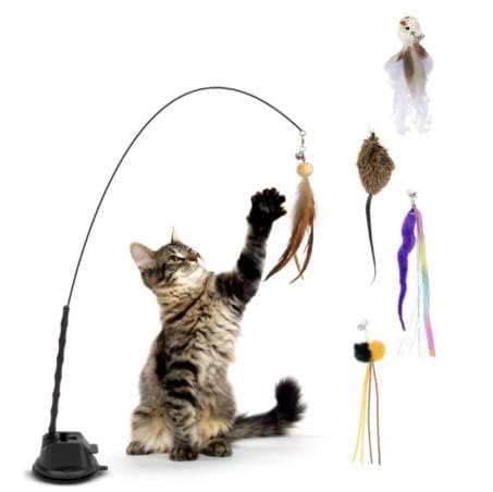 DEECOZY Katzen Spielzeug mit Saugnapf und Federn, Interaktives Katzenspielzeug Set, Katzenangel Stabil mit 5 Stück Ersatzfedern und Glocken, Intelligenz Katzen Spielzeug für Katzen Zauberstab DEECOZY Katzen Spielzeug mit Saugnapf und Federn, Interaktives Katzenspielzeug Set, Katzenangel Stabil mit 5 Stück Ersatzfedern und Glocken, Intelligenz Katzen Spielzeug für Katzen Zauberstab von DEECOZY
