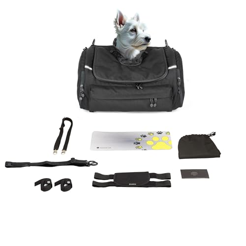 DEEMEED PETBAG Motorradtasche für Hunde und Katzen (5-8 kg), wasserdicht, tragbar, dreifach belüftet, für Sissy Bar, Gepäckablage oder Sitz, aus italienischem Cordura von DEEMEED