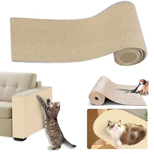 DEEMEIS [40cm*200cm] Kratzmatte für Katzen, Katzenkratzmatte,DIY Zuschneidbare Selbstklebende Teppich-Katzenmattenunterlage, Kratzschutz Sofa Katze [Khaki] von DEEMEIS