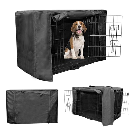 DEFACTO Hundekäfig-Abdeckung – robuste Polyester-Haustierhütten-Abdeckung, universell passend für Draht-Hundekäfige – Hundekäfig-Zubehör für drinnen und draußen, Zuhause - (Schwarz, 78X50X53 cm) von DEFACTO